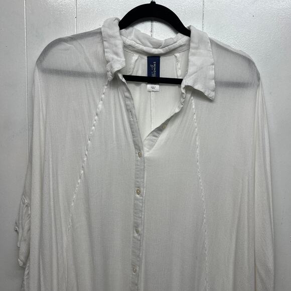 Swimsuits For All Button Front Womens White Bikini Cover Up Sz 22/24 Ruffle Trim - Picture 3 of 16